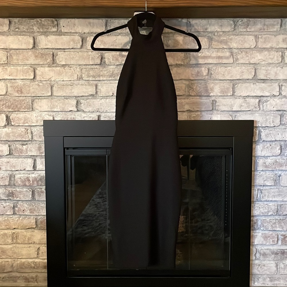 Black Mock Neck Backless MIDI Dress